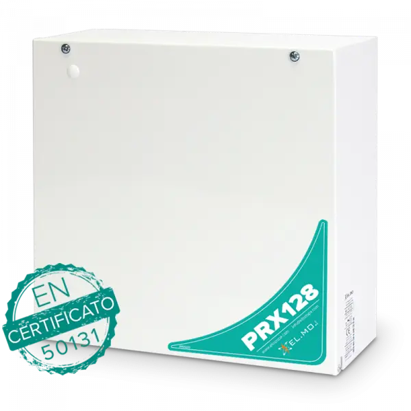 ELMO PRX128 Centrale ibrida cablata/wireless a 128 ingressi con interfaccia LAN integrata e 2 linee seriali RS-485 indipendenti