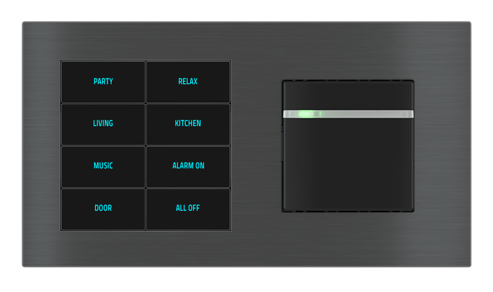 EKINEX Pulsante 8 tasti con testi/simboli retroilluminati, sensore di prossimità e lettore di tessere per placca a 2 posti (modulo 60x45 mm)