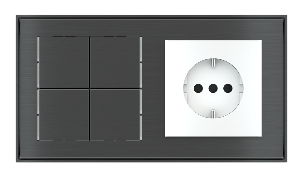 EKINEX Pulsante Basic (NO LED) con componente di serie civile per placca a 2 posti (modulo 60x55 mm)
