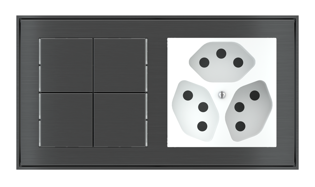 EKINEX Pulsante Basic (NO LED) con componente di serie civile per placca a 2 posti (modulo 60x60 mm)
