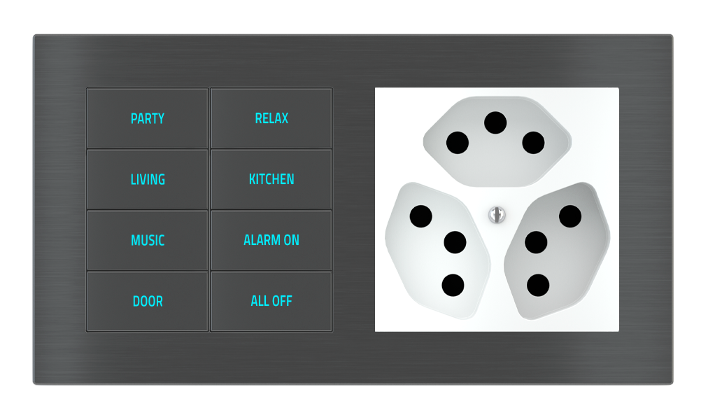 EKINEX Pulsante 8 tasti con testi/simboli retroilluminati, sensore di prossimità con componente di serie civile per placca a 2 posti (modulo 60x60 mm)