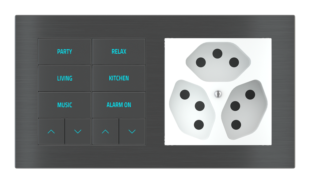 EKINEX Pulsante 10 tasti con testi/simboli retroilluminati, sensore di prossimità con componente di serie civile per placca a 2 posti (modulo 60x60 mm)