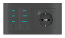 EKINEX Pulsante 10 tasti con testi/simboli retroilluminati, sensore di prossimità e presa elettrica per placca a 2 posti (modulo 60x55 mm) - Schuko USB