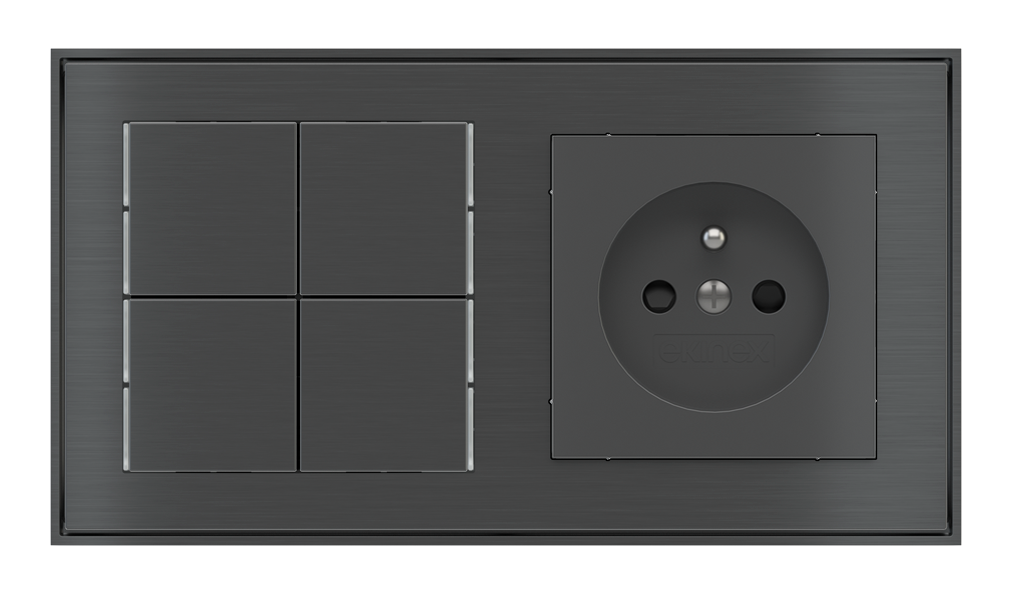 EKINEX Pulsante Basic (NO LED) e presa elettrica per placca a 2 posti (modulo 60x55 mm)  - FR