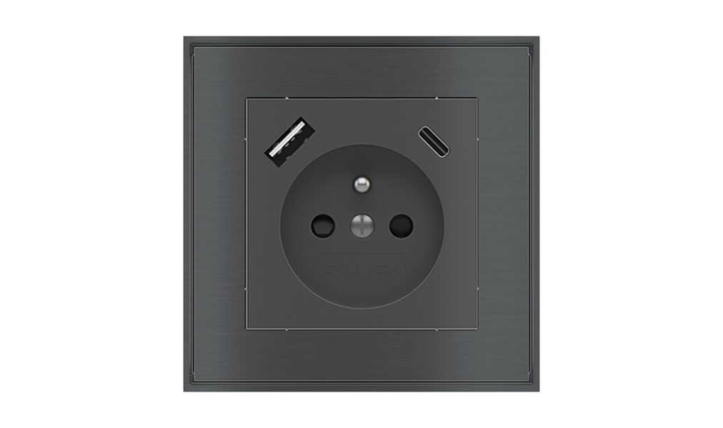 EKINEX Presa elettrica quadrata (modulo 55x55 mm) - FR USB
