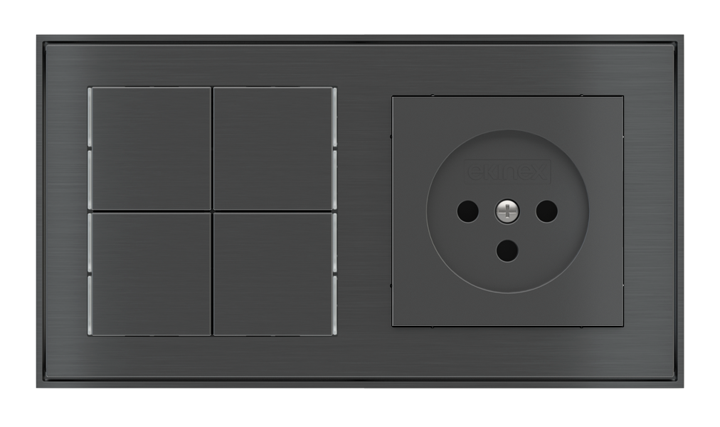 EKINEX Pulsante Basic (NO LED) e presa elettrica per placca a 2 posti (modulo 60x55 mm)  - IL