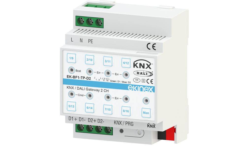 EKINEX EK-BF1-TP-D2 Gateway DALI-KNX 2 canali con funzioni avanzate