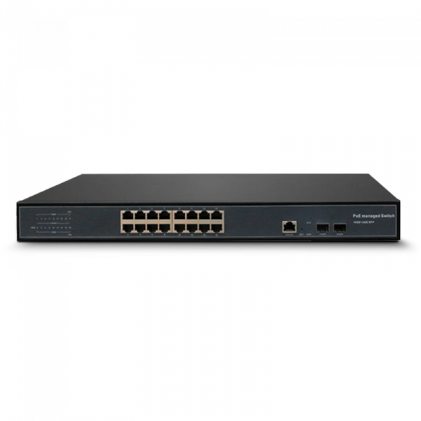 ELMO SW05 Switch PoE industriale managed con 16 porte Gigabit PoE + 2 porte fibra Uplink + 1 porta Console, max 240 W