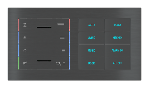 [256EK-ET3-TP | EK-E2E-TP-8] EKINEX Multisensore T - U.R. - CO2 eq. e pulsante 8 tasti con testi/simboli retroilluminati e sensore di prossimità per placca a 2 posti