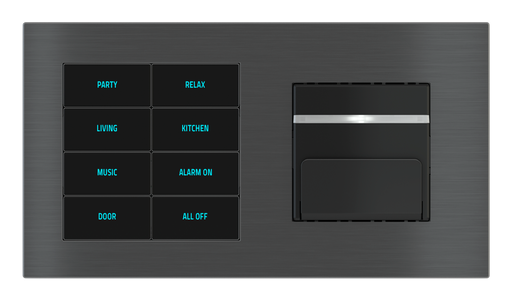 [214EK-E20-TP-8T-PN | EK-TH2-TP] EKINEX Pulsante 8 tasti con testi/simboli retroilluminati, sensore di prossimità e tasca porta-tessere per placca a 2 posti (modulo 60x45 mm)