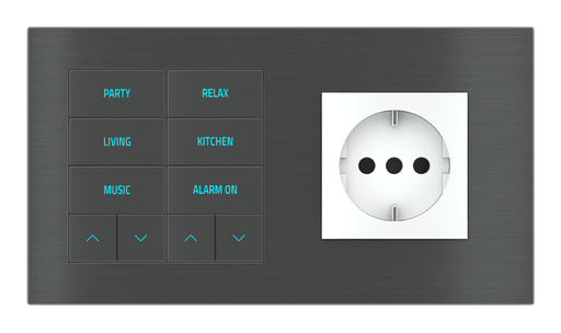 [292EK-E2E-TP-10 | SC45] EKINEX Pulsante 10 tasti con testi/simboli retroilluminati, sensore di prossimità con componente di serie civile per placca a 2 posti (modulo 60x45 mm)