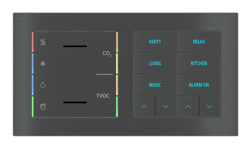 [301EK-ES3-TP | EK-E2E-TP-10] EKINEX Multisensore di qualità dell'aria con regolatore e pulsante 10 tasti con testi/simboli retroilluminati e sensore di prossimità per placca a 2 posti