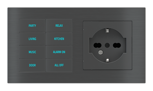[353EK-E2E-TP-8 | EK-PWS-IT] EKINEX Pulsante 8 tasti con testi/simboli retroilluminati, sensore di prossimità e presa elettrica per placca a 2 posti (modulo 60x55 mm) - IT