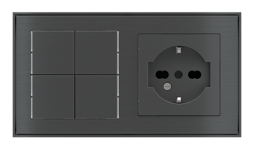 [380EK-E23-TP | EK-PWS-IT] EKINEX Pulsante Basic (NO LED) e presa elettrica per placca a 2 posti (modulo 60x55 mm) - IT