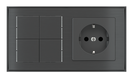 [382EK-E23-TP | EK-PWS-DE] EKINEX Pulsante Basic (NO LED) e presa elettrica per placca a 2 posti (modulo 60x55 mm)  - Schuko