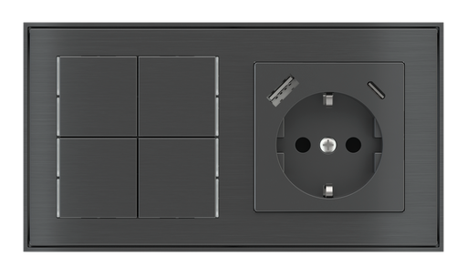 [383EK-E23-TP | EK-PWS-DE-USB] EKINEX Pulsante Basic (NO LED) e presa elettrica per placca a 2 posti (modulo 60x55 mm)  - Schuko USB