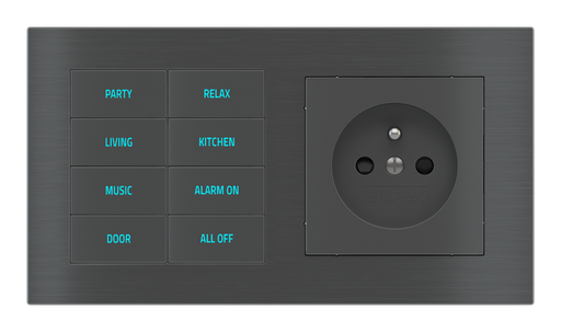 [520EK-E2E-TP-8 | EK-PWS-FR] EKINEX Pulsante 8 tasti con testi/simboli retroilluminati, sensore di prossimità e presa elettrica per placca a 2 posti (modulo 60x55 mm) - FR