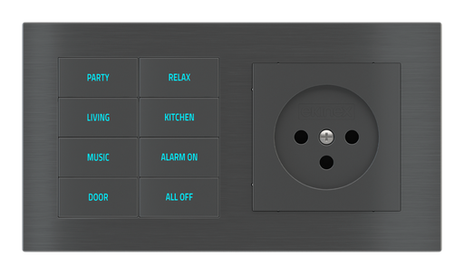 [588EK-E2E-TP-8 | EK-PWS-IL] EKINEX Pulsante 8 tasti con testi/simboli retroilluminati, sensore di prossimità e presa elettrica per placca a 2 posti (modulo 60x55 mm) - IL