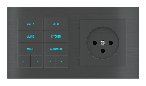 [589EK-E2E-TP-10 | EK-PWS-IL] EKINEX Pulsante 10 tasti con testi/simboli retroilluminati, sensore di prossimità e presa elettrica per placca a 2 posti (modulo 60x55 mm) - IL